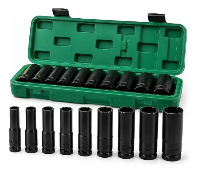 Kit Jogo Soquetes De Impacto 1/2 Longos Com 10 Peças
