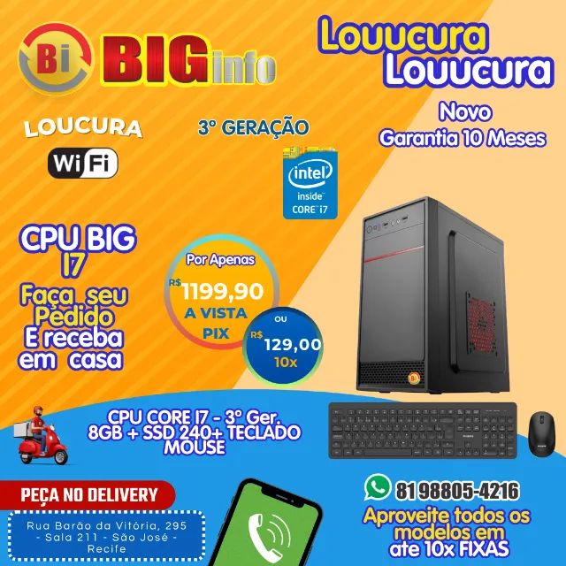 Computador Cpu Intel Core I7 Ssd 240gb 8gb Memória Ram - Em Até 10x Fixas - Com Nf-e