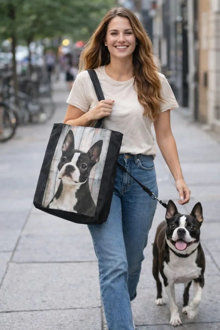 Bolsa ecobag estampa cachorro Boston Terrier