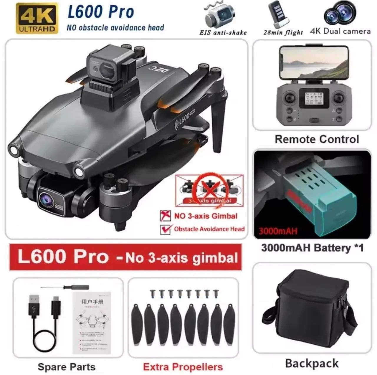 Drone L600 Pro OAS GPS - Câmera Dupla 4K e Sensor de Obstáculo Laser Lyzrc - Lacrado!
