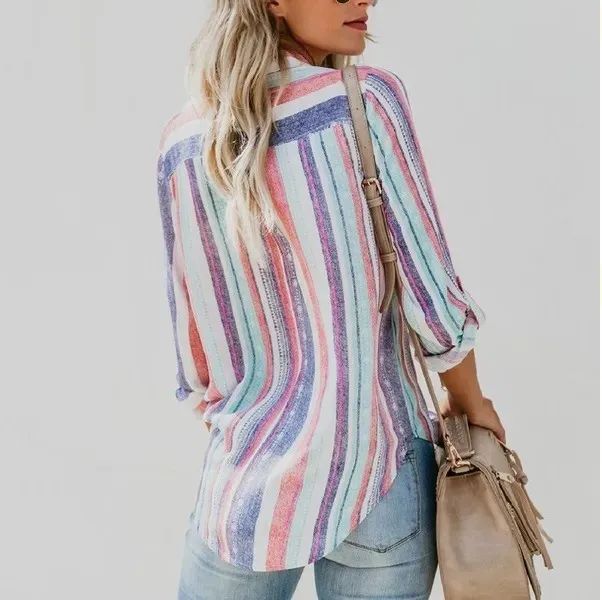 Camisa Feminina Listrada Colorida - Nova - Foto 2