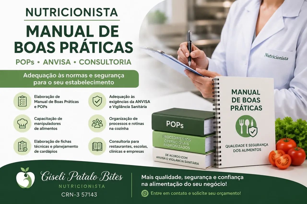 NUTRICIONISTA - MANUAL DE BOAS PRÁTICAS, POPs, ANVISA E CONSULTORIA