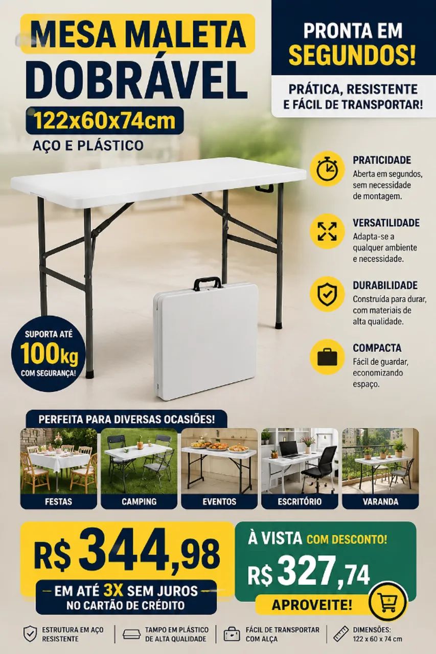 MESA MALETA DOBRAVEL 1,22X60