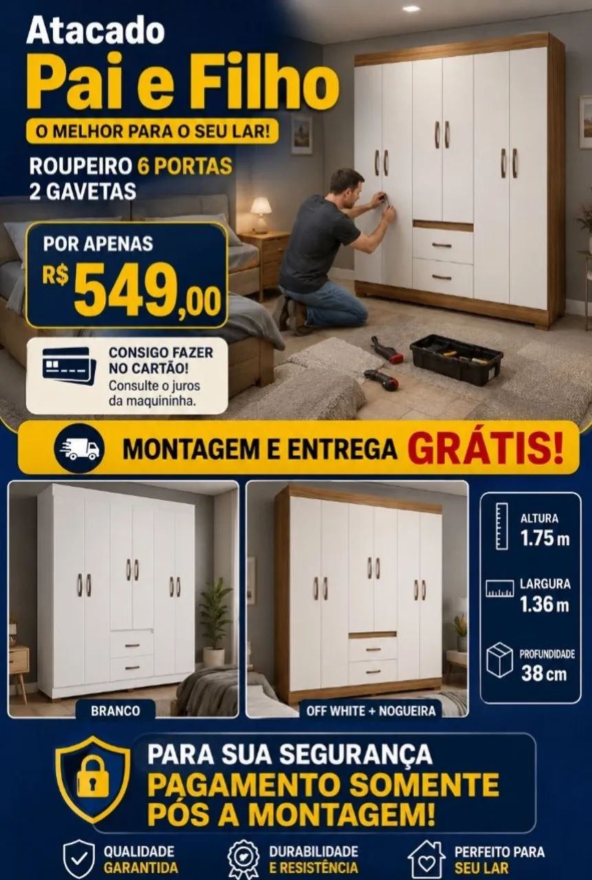Promoção roupeiro novo na caixa com entrega e montagem grátis 
