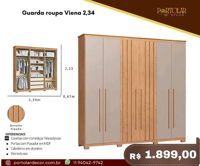 Guarda Roupa Viena 2,34, a pronta entrega 