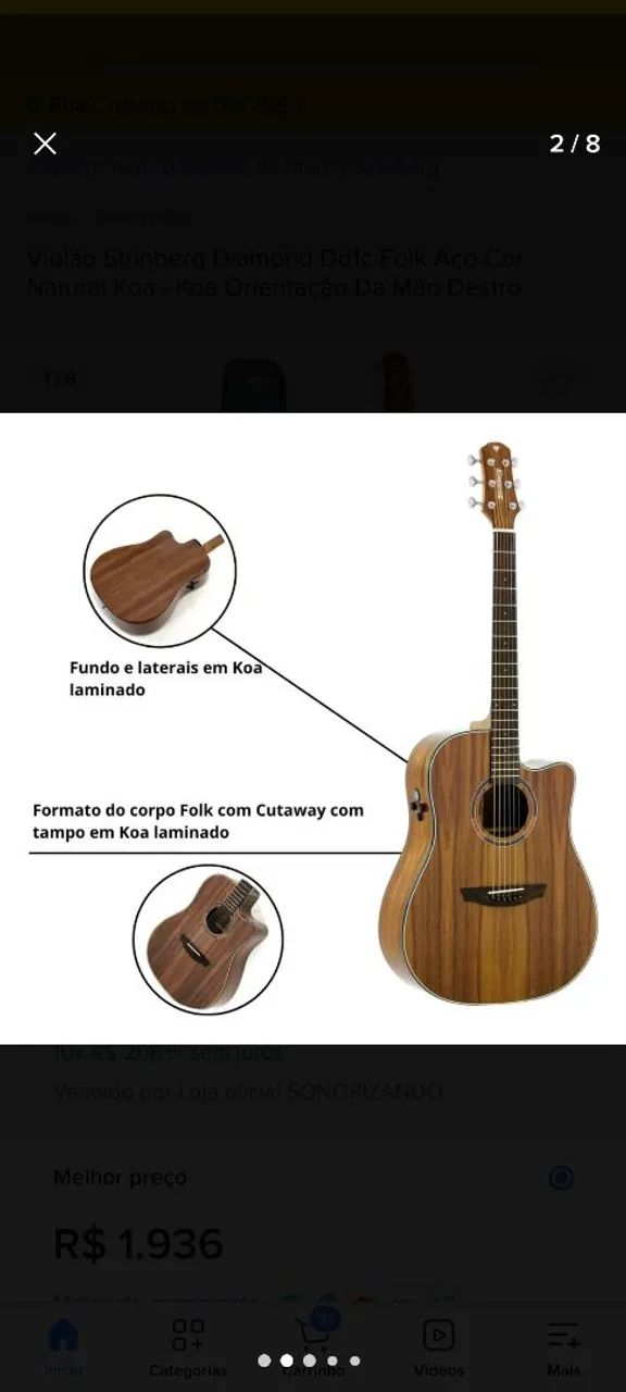 Violão strinberg Diamond DD1c Koa