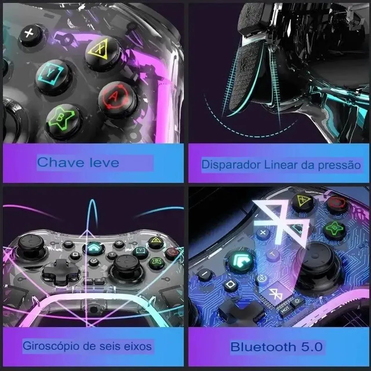 Controle transparente Bluetooth Android Pc, PS3, PS4, Nintendo - Foto 4