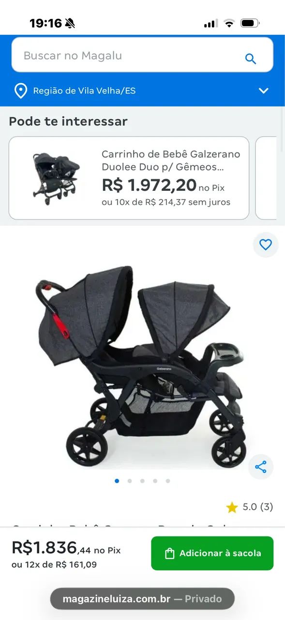 Carrinho de gêmeos galzerano
