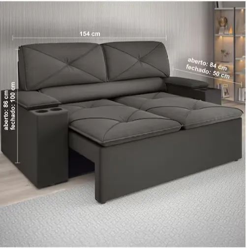 Sofá 2 lugares c/ encosto reclinável e assento retrátil 1,54 cm largura Cinza - Foto 3