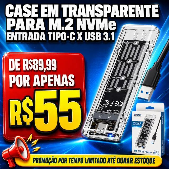 Case Transparente para SSD M2 NVMe Tipo-C / USB 3.1