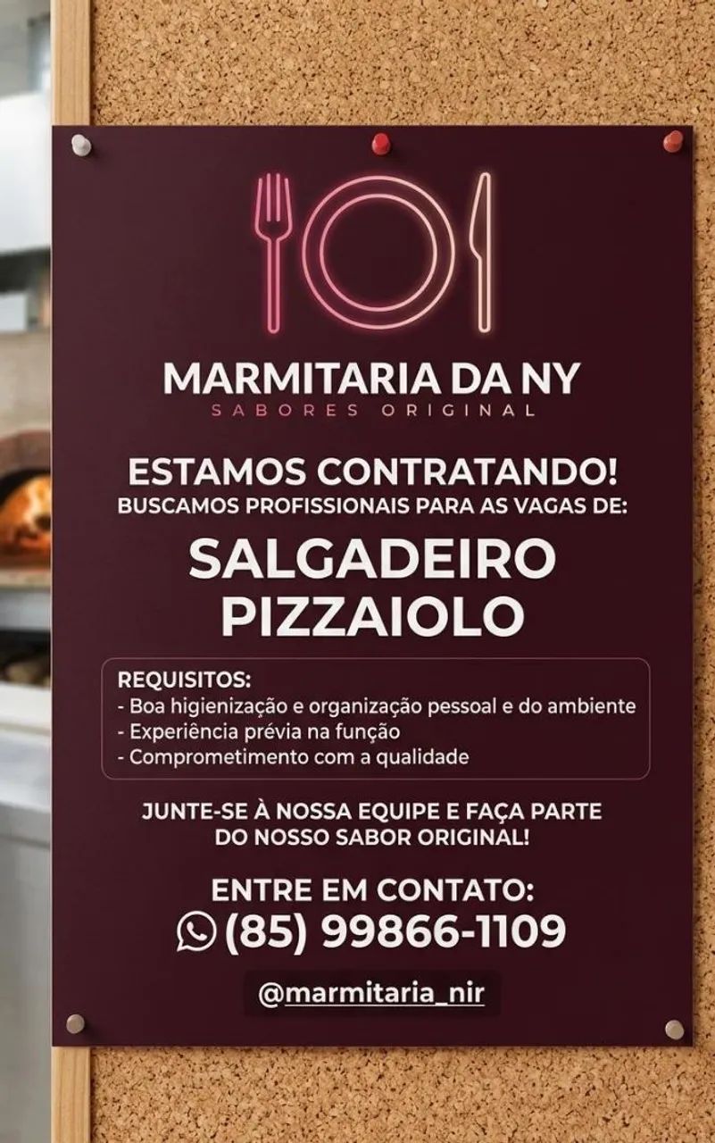 Vaga para pizzaiolo salgadeiro 