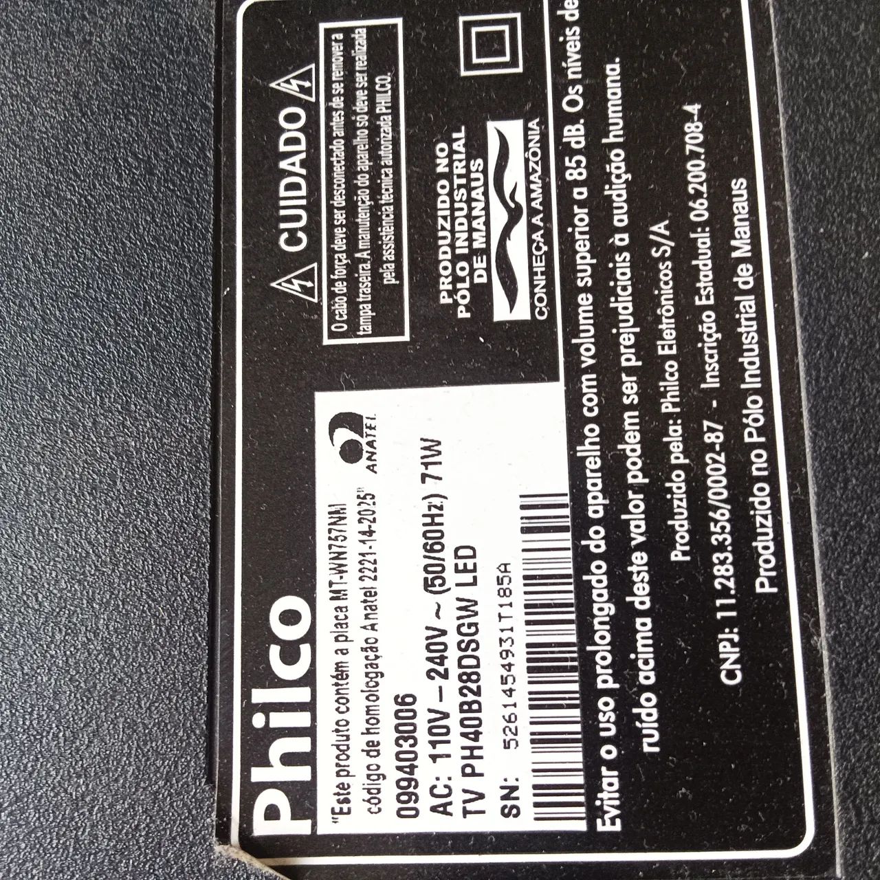 Tv Philco 40 polegadas com defeito 