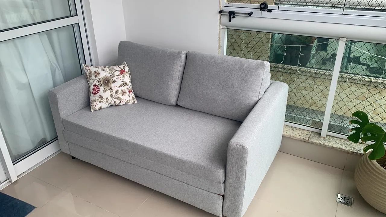 Sofá-cama Casal, 2 Lugares, Linho Cinza Liso