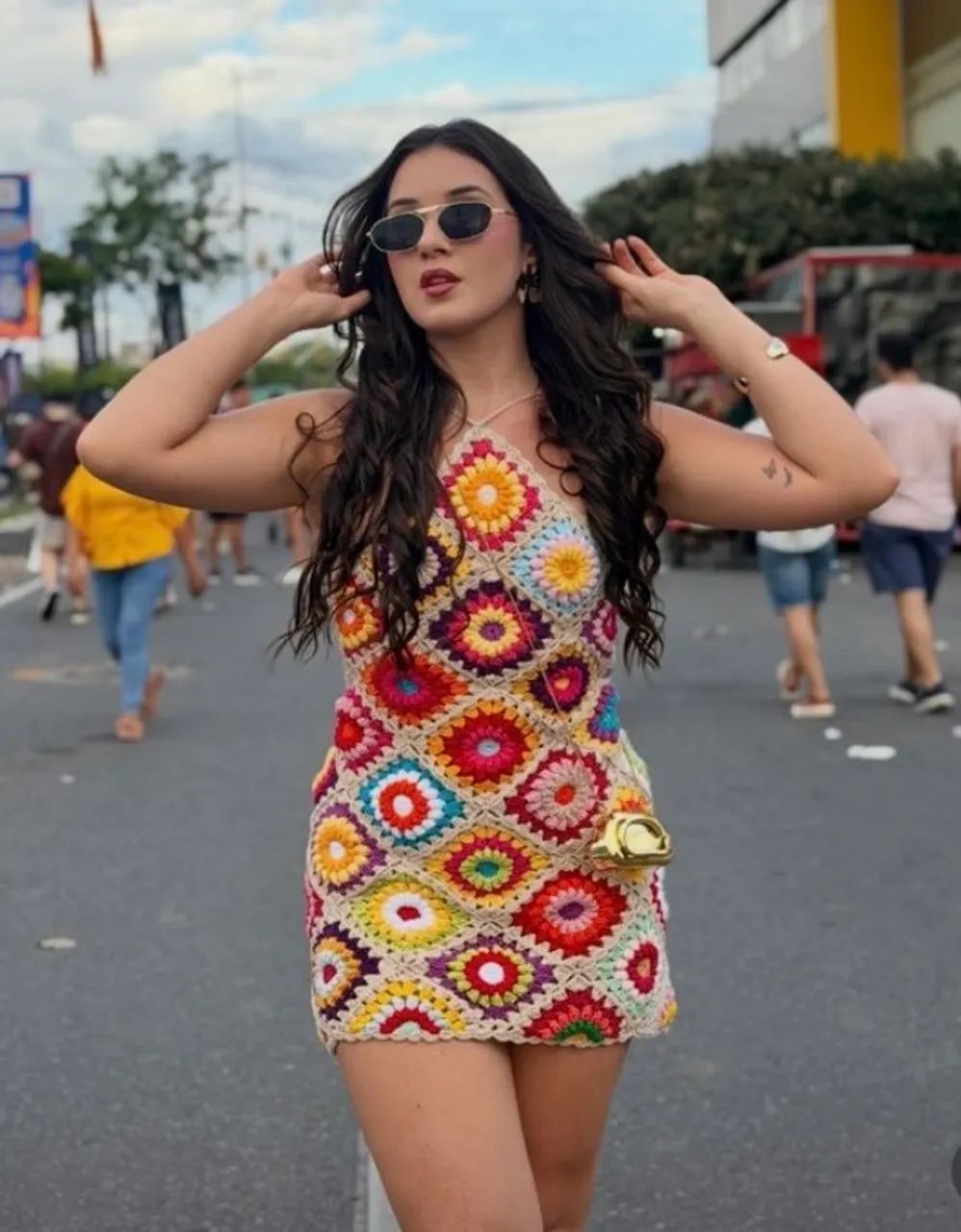 Vestido floral crochê