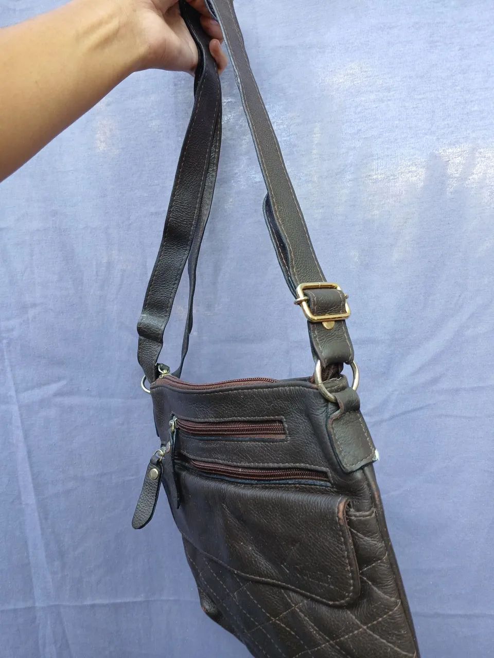 Bolsa Transversal Feminina Couro Legítimo Marrom - Vários Bolsos - Foto 2