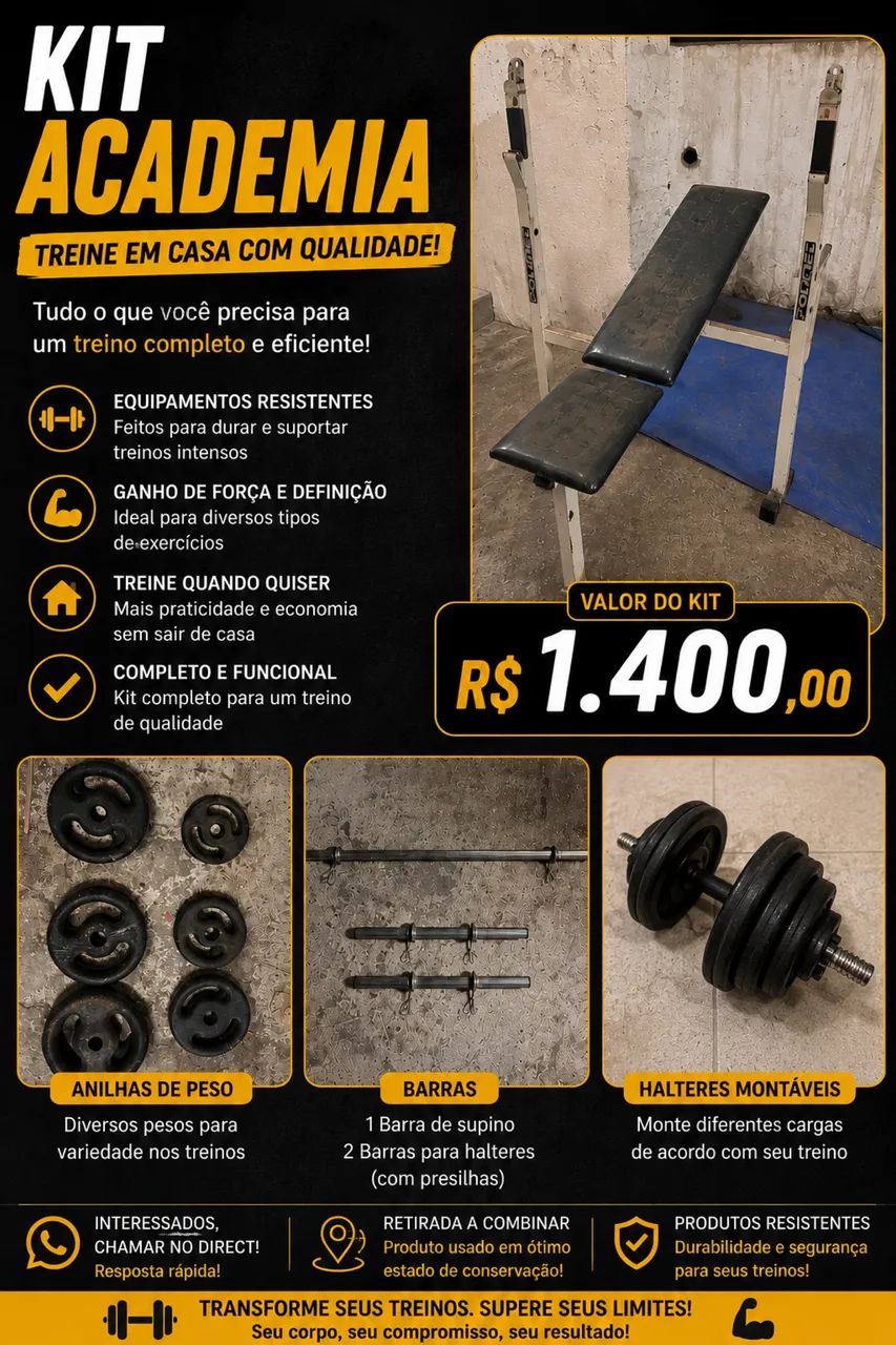? KIT DE ACADEMIA - MESA + ANILHAS + BARRAS.