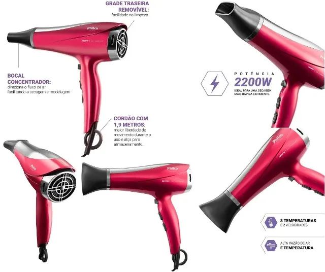 Secador de Cabelos Philco Bivolt 2200W PSC2300 Potência, Tecnologia e Design Premium