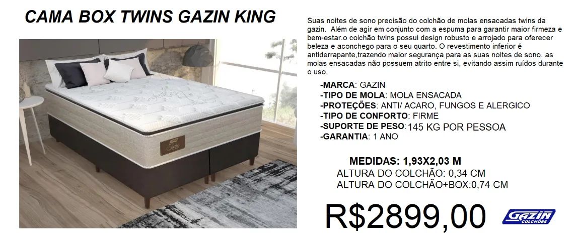 Colchão + box - king - molas - compre hoje e receba em até 72 horas 