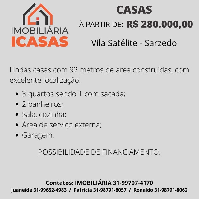 Casa para venda tem 96m² com 03 quartos no bairro  Vila Satélite - Sarzedo - MG - Foto 11
