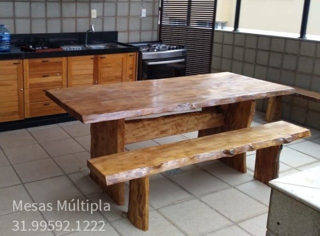 Conjunto mesa rústica com bancos ótimo preço madeira maciça estilo fazenda