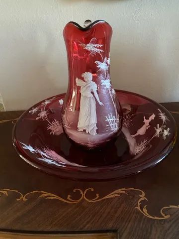 Jarro com bacia antigo Mary Gregory Gomil