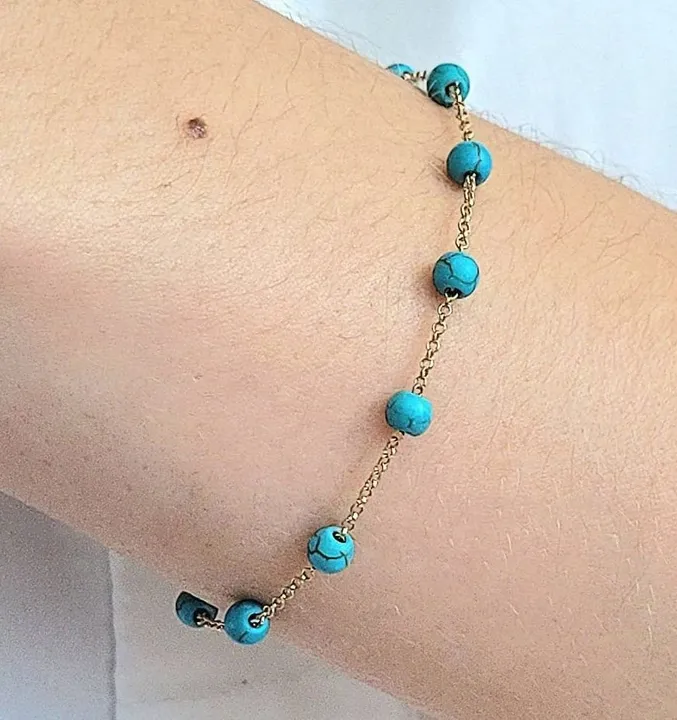 PROMOÇÃO! Pulseira Turquesas Ouro 18k