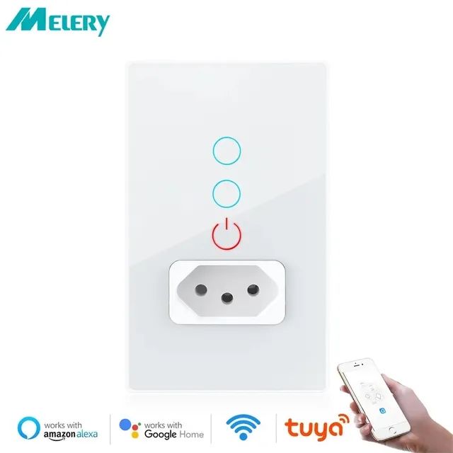 Interruptor 2 lâmpadas Wifi Tuya Inteligente, Compatível com Alexa 