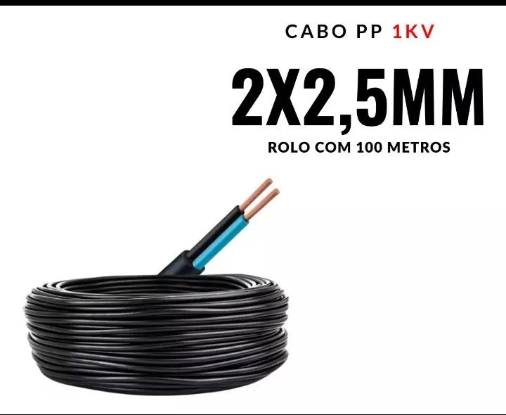 Cabo PP 2 vias 2x 2,5 mm. 100% cobre! 100 metros.