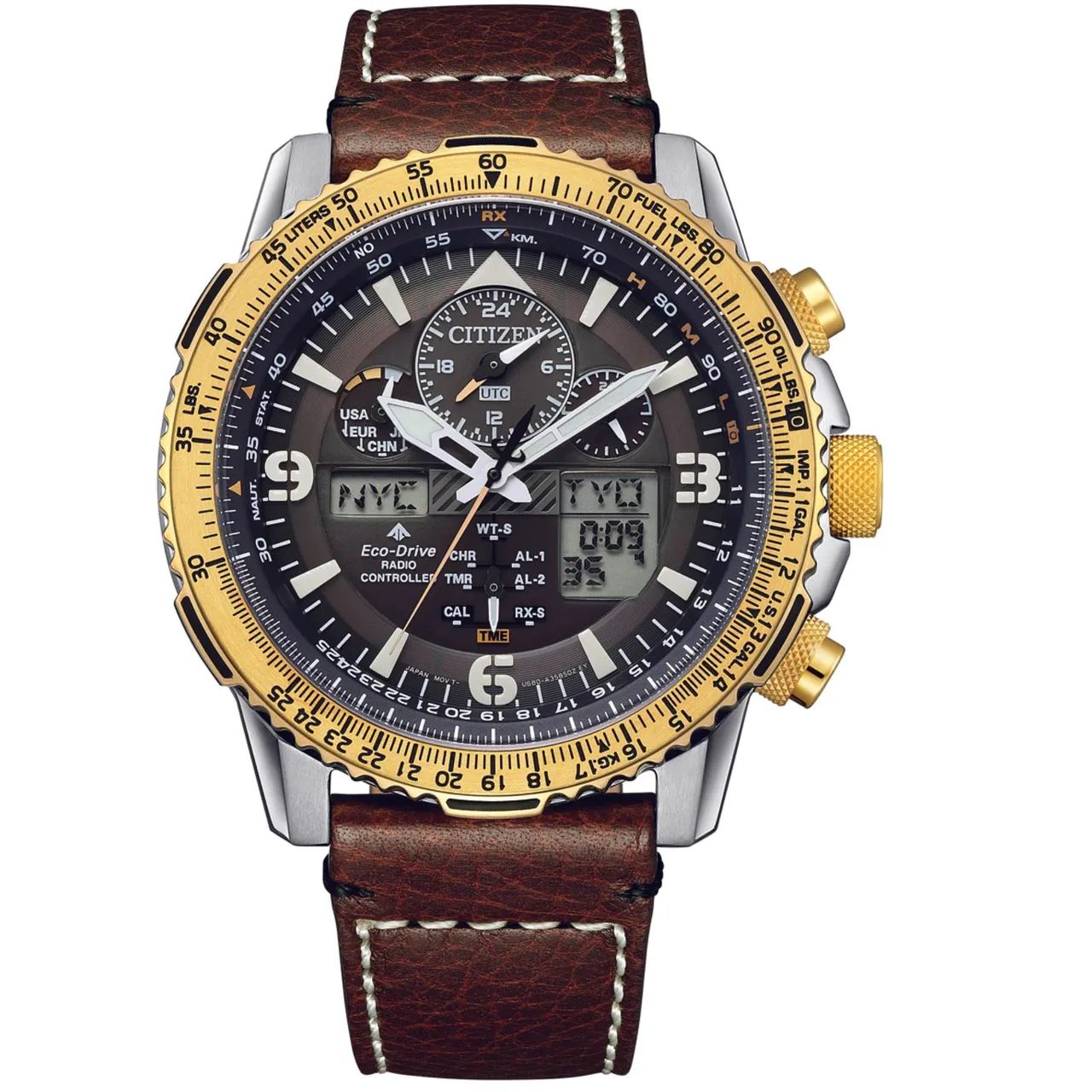 Citizen Men's Air Perpetual Calendar Eco-Drive Brown Watch 45 MM