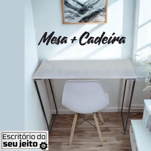 Mesa de Escritório + cadeira KIT NOVO Estilo Industrial Multiuso para Notebook Estudo Birô - Foto 2