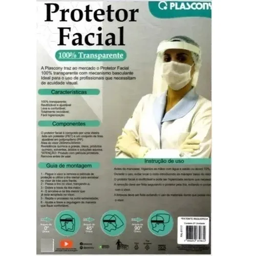 protetor facial 100% transparente pet plascony - 1117 c/nota fiscal