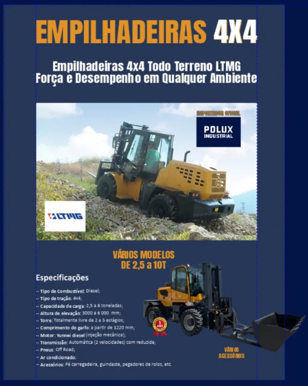 Empilhadeira NOVA 4x4 turbo diesel 3,5T articulada LTMG. - Foto 2