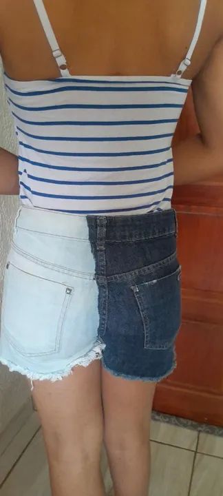 Conjunto de Blusa e Shorts Jeans - Listrado e Descolado - Foto 2