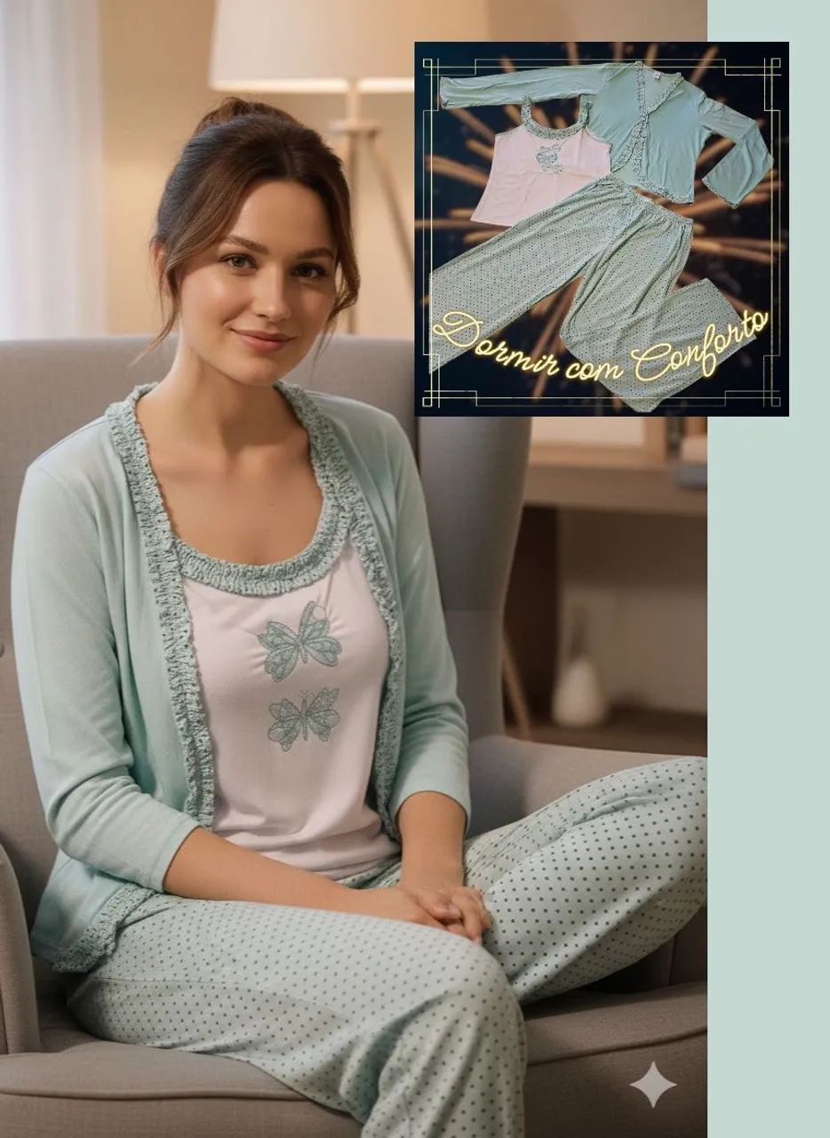 PIJAMA DE INVERNO 3 PEÇAS VERDE