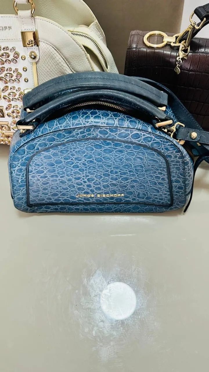 Bolsa Jorge Bischoff Couro Mão E Ombro Azul-marinho - Foto 2