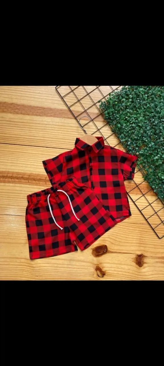 Conjunto Infantil Xadrez Vermelho e Preto