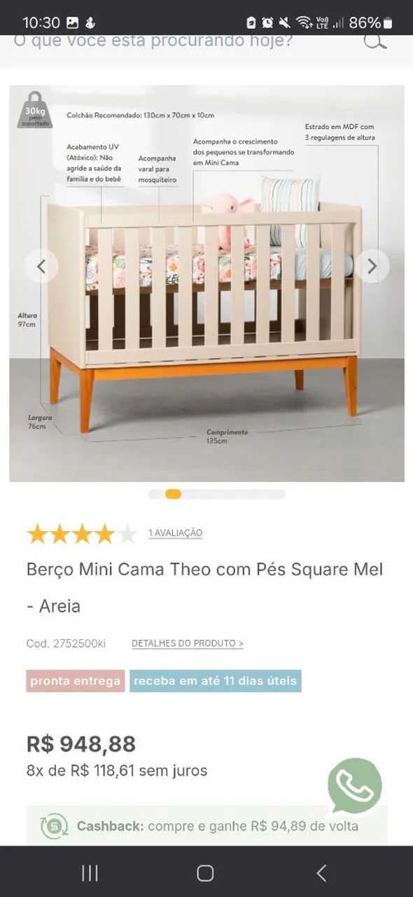 Berço Mini Cama com colchão (vira caminha)