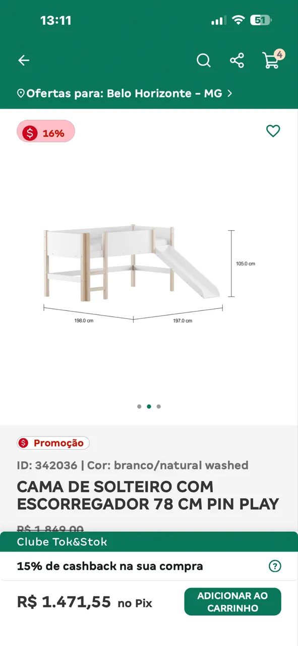 PIN PLAY CAMA COM ESCORREGADOR TOK&STOK  - Foto 2