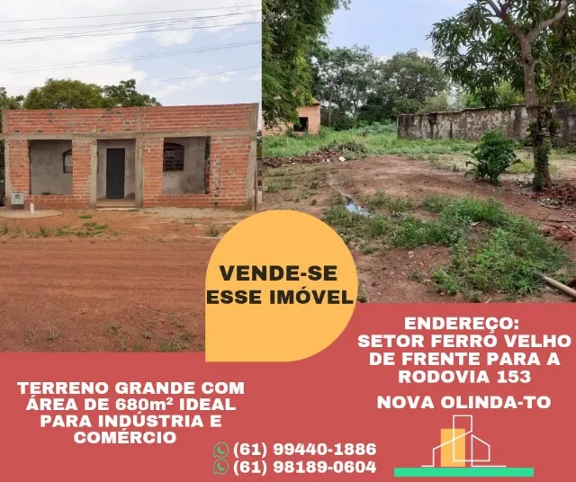 VENDE-SE IMÓVEL COM CASA E TERRENO AMPLO NA BR-153 - NOVA OLINDA/TO