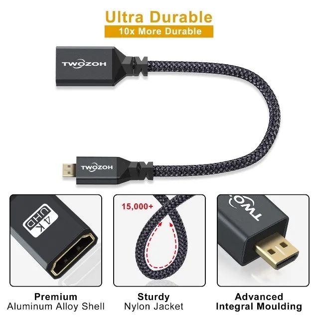 Micro Hdmi Macho Para Hdmi Fêmea Cabo Adaptador 4K/60Hz Twozoh - Foto 5
