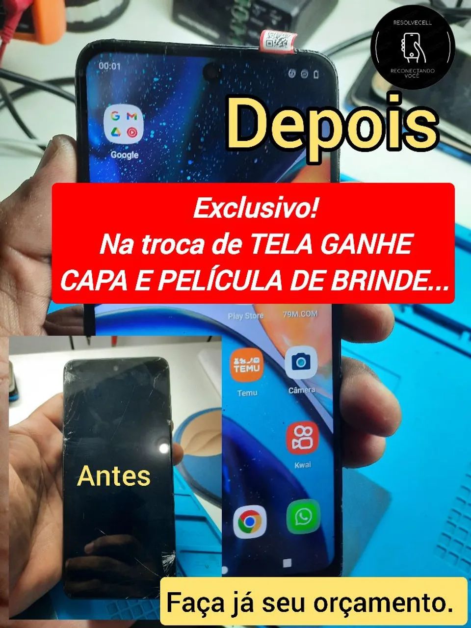 Assistência Técnica Especializada Celular,  na troca de tela capa e película de brinde...