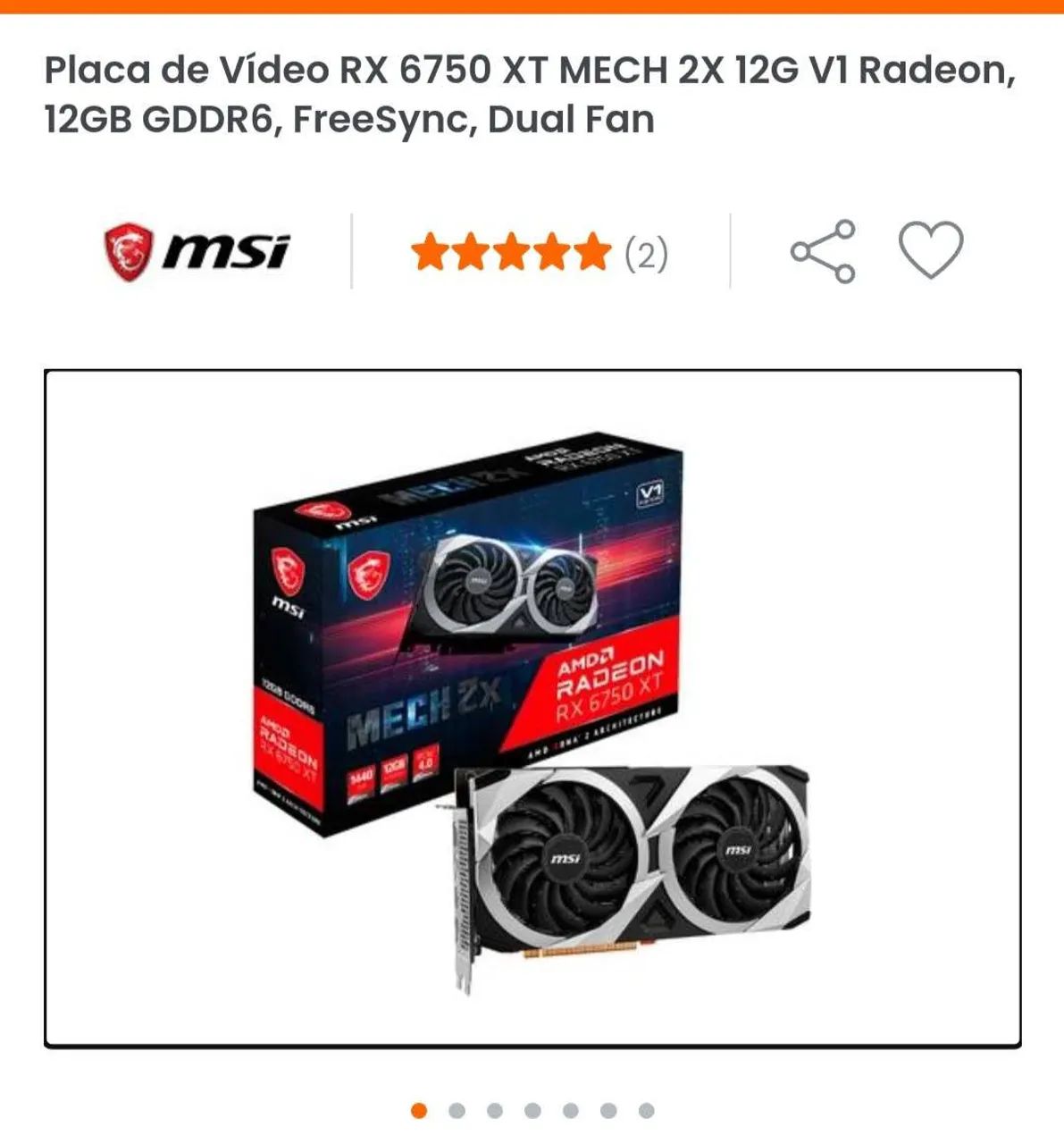 Placa de Vídeo MSI Radeon RX 6750 XT mech 2X - 12GB GDDR6 - Foto 2
