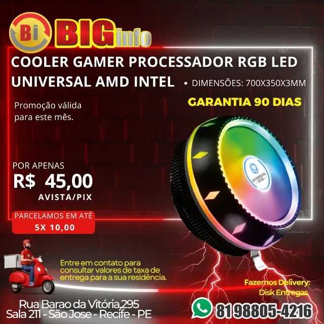 Fan Cooler Led Rgb P/ Processador Intel Amd Cpu Ventoinha 