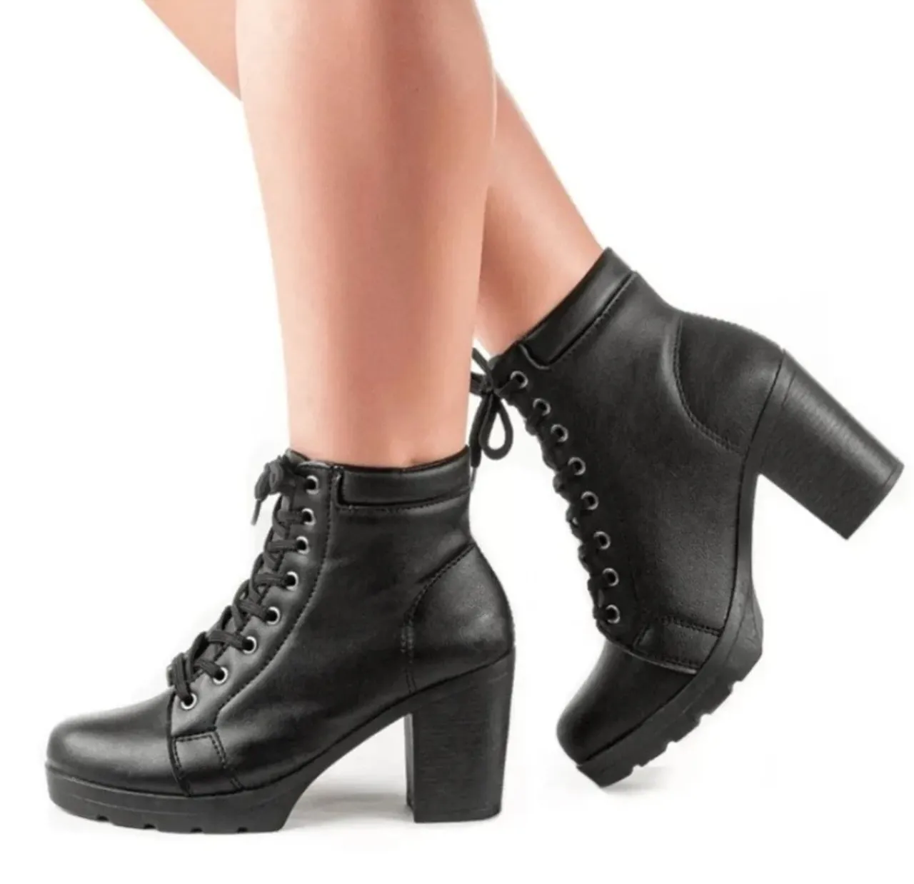 Bota Coturno Feminina Preta Salto Grosso