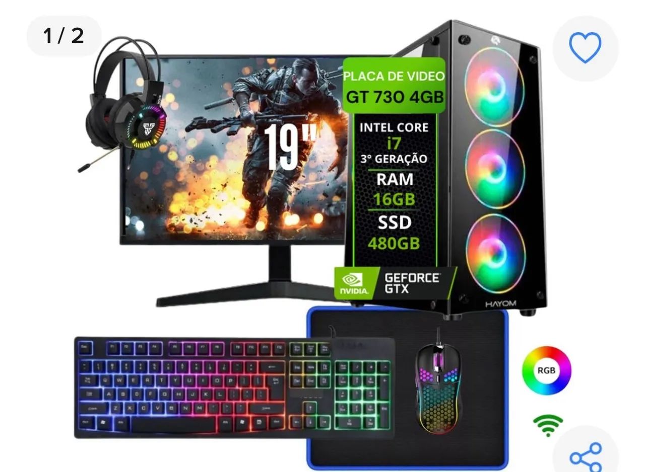 PC Gamer Completo i7 + GTX 750 Ti 16GB RAM + Monitor + Acessórios