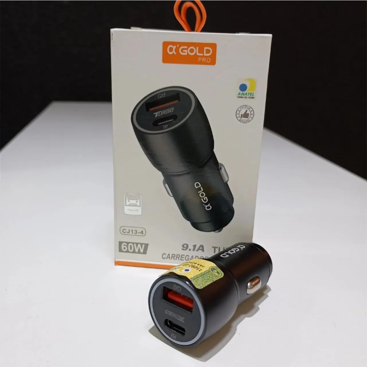Carregador veicular turbo 60w tipo c e usb