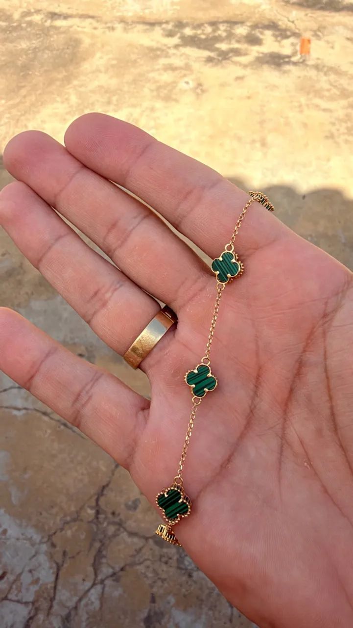 Pulseira de Ouro 18k Trevo Malaquita