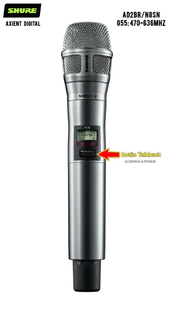 Transmissor Microfone Bastão Sem Fio AD2/N8S Nickel Com TALKBACK 