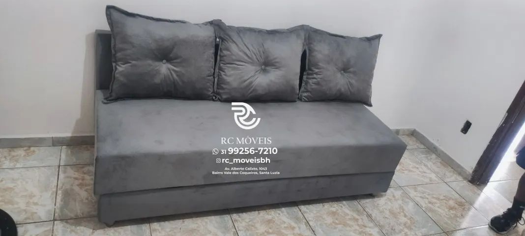 Sofá Cama estruturada Bicama 1,70m Material suede D33 Compacto e Funcional - Foto 3