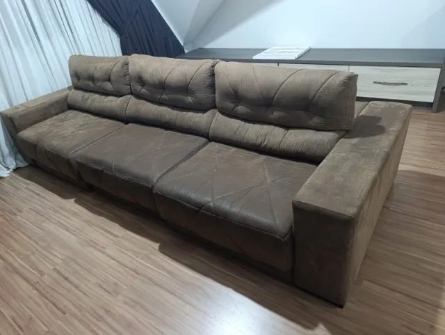 Sofá Retrátil e Reclinável 3,30m - Marrom - Ótimo Estado